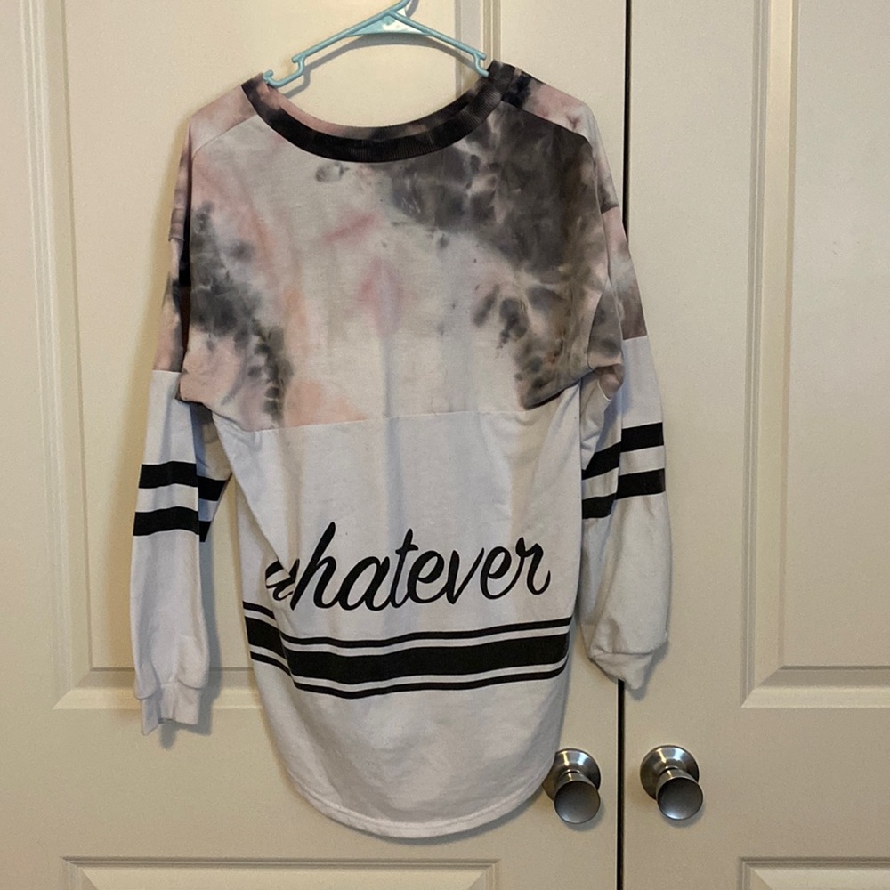 Justify  “Whatever” long sleeve white, and black/pink tie-die shirt. Size medium